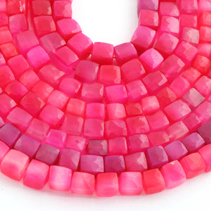 1 Strand  Hot Pink Chalecdony  Faceted  Cubes Shape Briolettes  -Semi Precious  Briolettes Beads 6mm-9mm -8 Inches BR02174