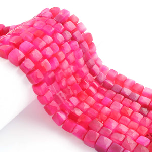 1 Strand  Hot Pink Chalecdony  Faceted  Cubes Shape Briolettes  -Semi Precious  Briolettes Beads 6mm-9mm -8 Inches BR02174