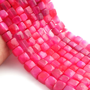 1 Strand  Hot Pink Chalecdony  Faceted  Cubes Shape Briolettes  -Semi Precious  Briolettes Beads 6mm-9mm -8 Inches BR02174