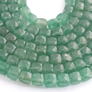 1 Strand Green Strawberry Faceted Cubes Shape Briolettes  -Semi Precious  Briolettes Beads 8mm-9mm -9 Inches BR02178