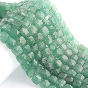 1 Strand Green Strawberry Faceted Cubes Shape Briolettes  -Semi Precious  Briolettes Beads 8mm-9mm -9 Inches BR02178