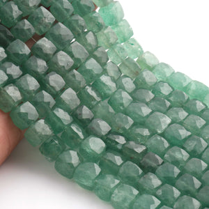 1 Strand Green Strawberry Faceted Cubes Shape Briolettes  -Semi Precious  Briolettes Beads 8mm-9mm -9 Inches BR02178