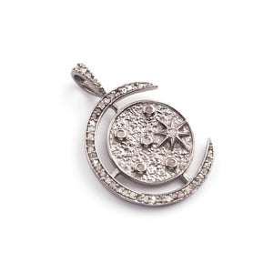 1 Pc Pave Diamond Star With Moon 925 Sterling Silver & Vermeil, Yellow & Rose Gold Vermeil Pendant - Moon Charm Pendant 34mmx26mm PDC00477 - Tucson Beads