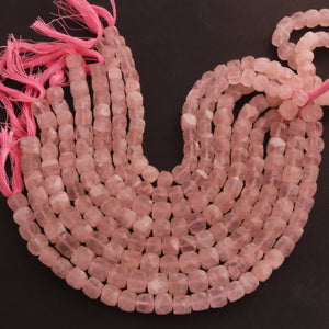 1 Strand Rose Quartz Faceted  Cubes Shape Briolettes  -Semi Precious  Briolettes Beads 6mm-8mm -8 Inches BR02172