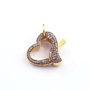 1 PC Diamond Lobster Clasp, Pave Clasp, 925 Sterling Silver, Heart Shape Both Side Diamond Clasp, Diamond Findings, Diamond Findings 925 Sterling Silver & Vermeil / Rose & Yellow Gold Vermeil -  20mm PDC00484 - Tucson Beads