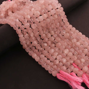 1 Strand Rose Quartz Faceted  Cubes Shape Briolettes  -Semi Precious  Briolettes Beads 6mm-8mm -8 Inches BR02172