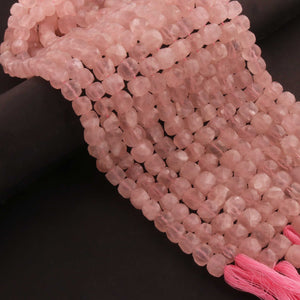 1 Strand Rose Quartz Faceted  Cubes Shape Briolettes  -Semi Precious  Briolettes Beads 6mm-8mm -8 Inches BR02172