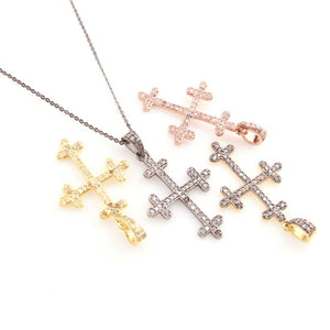 1 Pc Pave Diamond Cross Charm 925 Sterling Silver & Vermeil, Yellow & Rose Gold Vermeil Pendant - Cross Charm Pendant 34mmx23mm PDC00480 - Tucson Beads