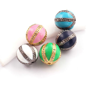 1 Pc Pave Diamond Multi Color Bakelite Round Balls Beads - Diamond Enamel Bead- 11mm PDC00475 - Tucson Beads