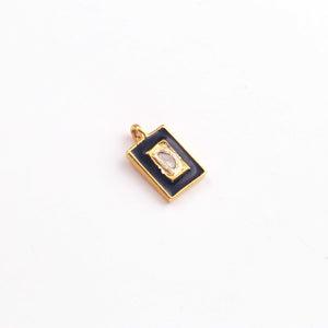 1 Pc Rose Cut Diamond Multi Color Bakelite Rectangle Shape 925 Sterling Silver, Rose & Yellow Gold Vermeil Pendant - Enamel Charm Pendant 11mmx7mm  PDC00472 - Tucson Beads