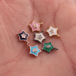 1 Pc Rose Cut Diamond Multi Color Bakelite Star Shape 925 Sterling Silver, Rose & Yellow Gold Vermeil Pendant - Enamel Charm Pendant 11mmx9mm  PDC00483 - Tucson Beads