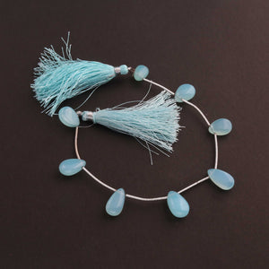 1  Strand Aqua Chalcedony  Smooth Briolettes - Pear Shape Semi Precious Briolettes  12mmx8mm-15mmx9mm - 7.5 Inches BR3605