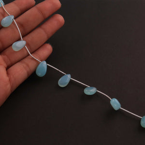 1  Strand Aqua Chalcedony  Smooth Briolettes - Pear Shape Semi Precious Briolettes  12mmx8mm-15mmx9mm - 7.5 Inches BR3605