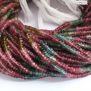 1 Long Strand Multi Tourmaline Faceted Rondelles -Semi Precious Gemstone Multi Tourmaline Roundelles Beads- 3mm-4mm 13 Inches BR03706