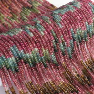 1 Long Strand Multi Tourmaline Faceted Rondelles -Semi Precious Gemstone Multi Tourmaline Roundelles Beads- 3mm-4mm 13 Inches BR03706