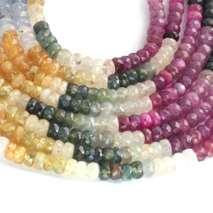 1 Long Strand Multi Sapphire Faceted Rondelles -Precious Gemstone Multi Sapphire Roundelles Beads- 4mm-5mm 15 Inches BR03711