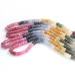 1 Long Strand Multi Sapphire Faceted Rondelles -Precious Gemstone Multi Sapphire Roundelles Beads- 4mm-5mm 15 Inches BR03711