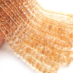 1 Long Strand Citrine Faceted Rondelles -Semi Precious Gemstone Citrine Roundelles Beads- 4mm-10mm 16 Inches BR03709