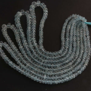 1 Long Strand Aquamarine Smooth Rondelles -Semi Precious Gemstone Aquamarine Roundelles Beads- 5mm-9mm 16 Inches BR03704