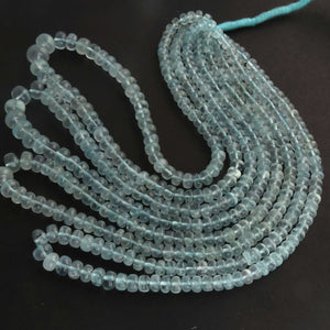 1 Long Strand Aquamarine Smooth Rondelles -Semi Precious Gemstone Aquamarine Roundelles Beads- 5mm-9mm 16 Inches BR03704