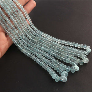 1 Long Strand Aquamarine Smooth Rondelles -Semi Precious Gemstone Aquamarine Roundelles Beads- 5mm-9mm 16 Inches BR03704