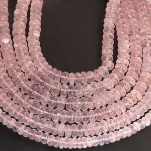 1 Strand Rose Quartz Faceted Rondelles -Semi Precious Gemstone Rose Quartz Roundelles Beads- 7mm-10mm 10 Inches BR03705