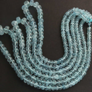 1 Long Strand Aquamarine Smooth Rondelles -Semi Precious Gemstone Aquamarine Roundelles Beads- 5mm-12mm 16 Inches BR03718