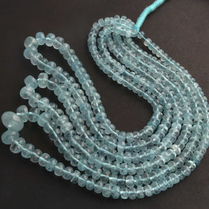 1 Long Strand Aquamarine Smooth Rondelles -Semi Precious Gemstone Aquamarine Roundelles Beads- 5mm-12mm 16 Inches BR03718