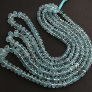 1 Long Strand Aquamarine Smooth Rondelles -Semi Precious Gemstone Aquamarine Roundelles Beads- 5mm-12mm 16 Inches BR03718