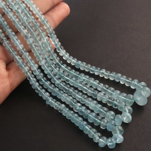 1 Long Strand Aquamarine Smooth Rondelles -Semi Precious Gemstone Aquamarine Roundelles Beads- 5mm-12mm 16 Inches BR03718