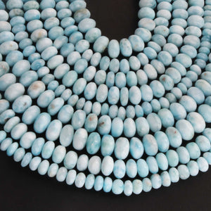 1 Strand Larimar Smooth Rondelles -Semi Precious Gemstone Larimar Roundelles Beads- 5mm-12mm 8 Inches BR03717