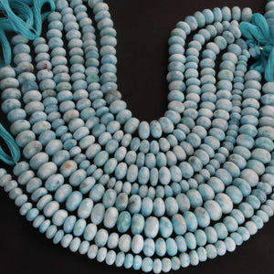 1 Strand Larimar Smooth Rondelles -Semi Precious Gemstone Larimar Roundelles Beads- 5mm-12mm 8 Inches BR03717