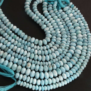 1 Strand Larimar Smooth Rondelles -Semi Precious Gemstone Larimar Roundelles Beads- 5mm-12mm 8 Inches BR03717