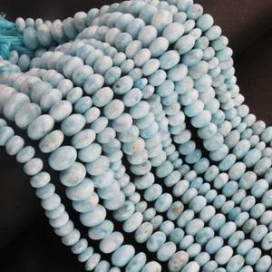 1 Strand Larimar Smooth Rondelles -Semi Precious Gemstone Larimar Roundelles Beads- 5mm-12mm 8 Inches BR03717