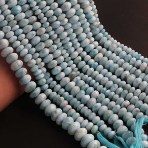 1 Strand Larimar Smooth Rondelles -Semi Precious Gemstone Larimar Roundelles Beads- 5mm-12mm 8 Inches BR03717