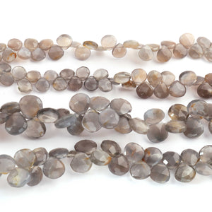 1  Strand Gray Moonstone  Faceted Briolettes -Heart Shape  Briolettes 8mm-14mm-9 Inches BR03621 - Tucson Beads