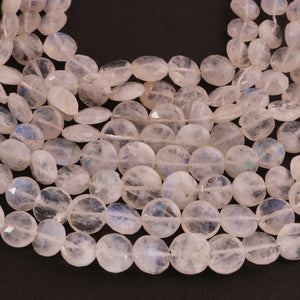 1  Strand White Rainbow Moonstone Faceted Briolettes -Coin Shape Briolettes  -10mm -8 Inches BR03625 - Tucson Beads