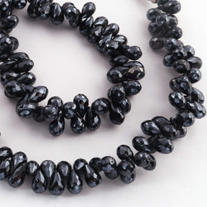 1 Strands AAA Quality Black Spinel Silver Cocated Faceted Tear Briolettes-  10mmx6mm-8 Inch BR03629 - Tucson Beads