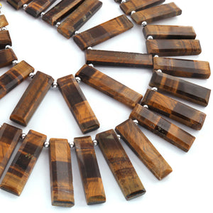 1  Strand Brown Tiger Eye  Faceted Briolettes - Rectangle Briolettes-20mmx8mm-36mmx8mm  8 Inches BR03527 - Tucson Beads