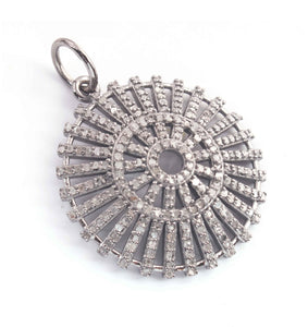 1 Pc Beautiful Antique Finish Pave Diamond Round Pendant - 925 Sterling Silver - Necklace Pendant 31mmx24mm PD1010