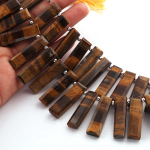 1  Strand Brown Tiger Eye  Faceted Briolettes - Rectangle Briolettes-20mmx8mm-36mmx8mm  8 Inches BR03527 - Tucson Beads