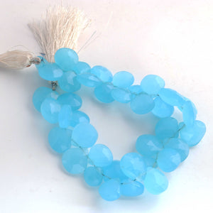 1 Strand Blue Aqua Chalcedony Faceted Heart Briolettes -Semi Precious Gemstone Blue Aqua Chalcedony Heart Beads  10mm-14mm - 8 inches BR731