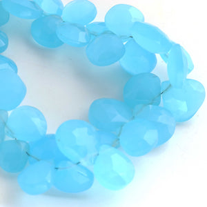 1 Strand Blue Aqua Chalcedony Faceted Heart Briolettes -Semi Precious Gemstone Blue Aqua Chalcedony Heart Beads  10mm-14mm - 8 inches BR731