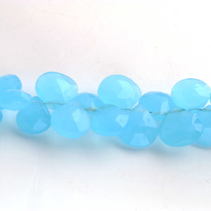 1 Strand Blue Aqua Chalcedony Faceted Heart Briolettes -Semi Precious Gemstone Blue Aqua Chalcedony Heart Beads  10mm-14mm - 8 inches BR731