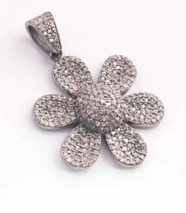 1 PC Beautiful Pave Diamond Flower Charm 925 Sterling Silver - Pave Diamond Flower Pendant - 27mmx24mm PD1019