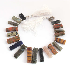 1 Strand Mix Jasper Faceted Briolettes - Rectangle Shape Briolette , Jewelry Making Supplies 14mmx8mm-29mmx9mm 8 Inches BR3902