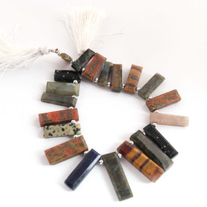 1 Strand Mix Jasper Faceted Briolettes - Rectangle Shape Briolette , Jewelry Making Supplies 14mmx8mm-29mmx9mm 8 Inches BR3902