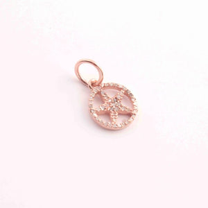 1 PC Pave Diamond Round With Star Charm 925 Sterling Silver, Yellow & Rose Gold Vermeil - Pave Diamond Pendant - 11mmx14mm PD1618