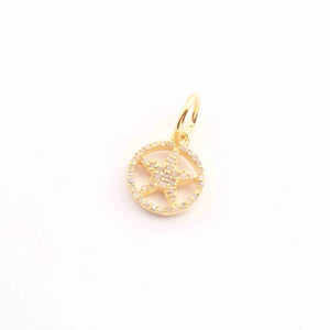 1 PC Pave Diamond Round With Star Charm 925 Sterling Silver, Yellow & Rose Gold Vermeil - Pave Diamond Pendant - 11mmx14mm PD1618