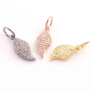 1 PC Antique Finish Pave Diamond Designer "Leaf" Pendant - 925 Sterling Silver, Vermeil ,Yellow & Rose Gold - Diamond Pendant 7mmx17mm PD1621